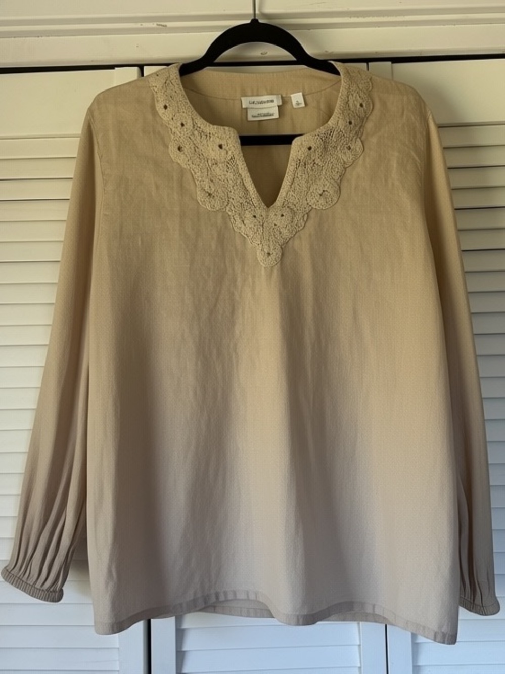 Calligraphie Linen Crochet-Trim Cream Long-Sleeve Tunic